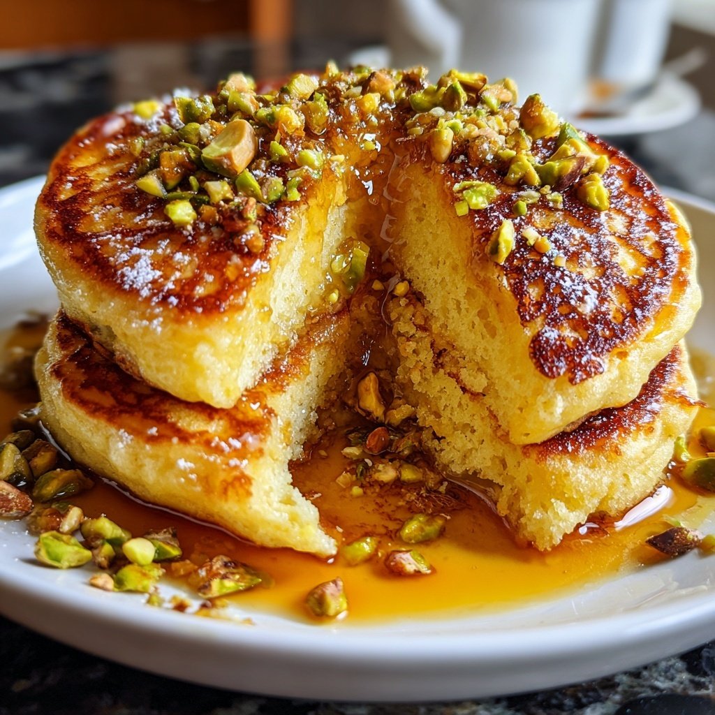 Ricotta Pancakes with Lemon Curd and Pistachios​