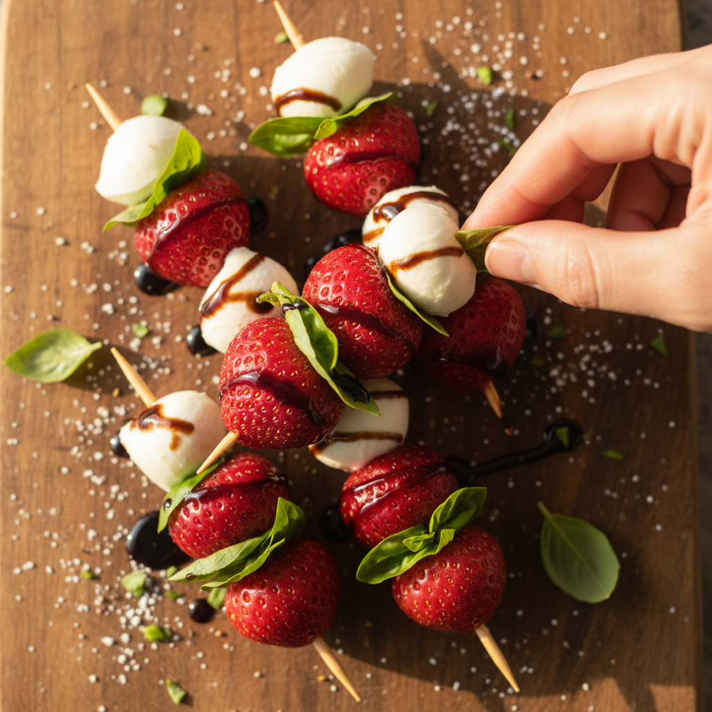 Strawberry Basil Caprese Skewers