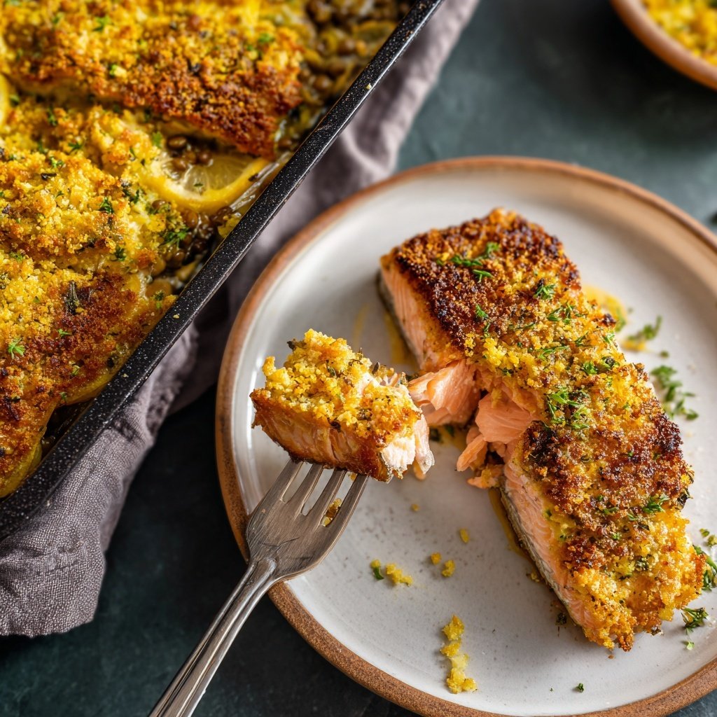 Baked Salmon Lentils Lemon Sauce