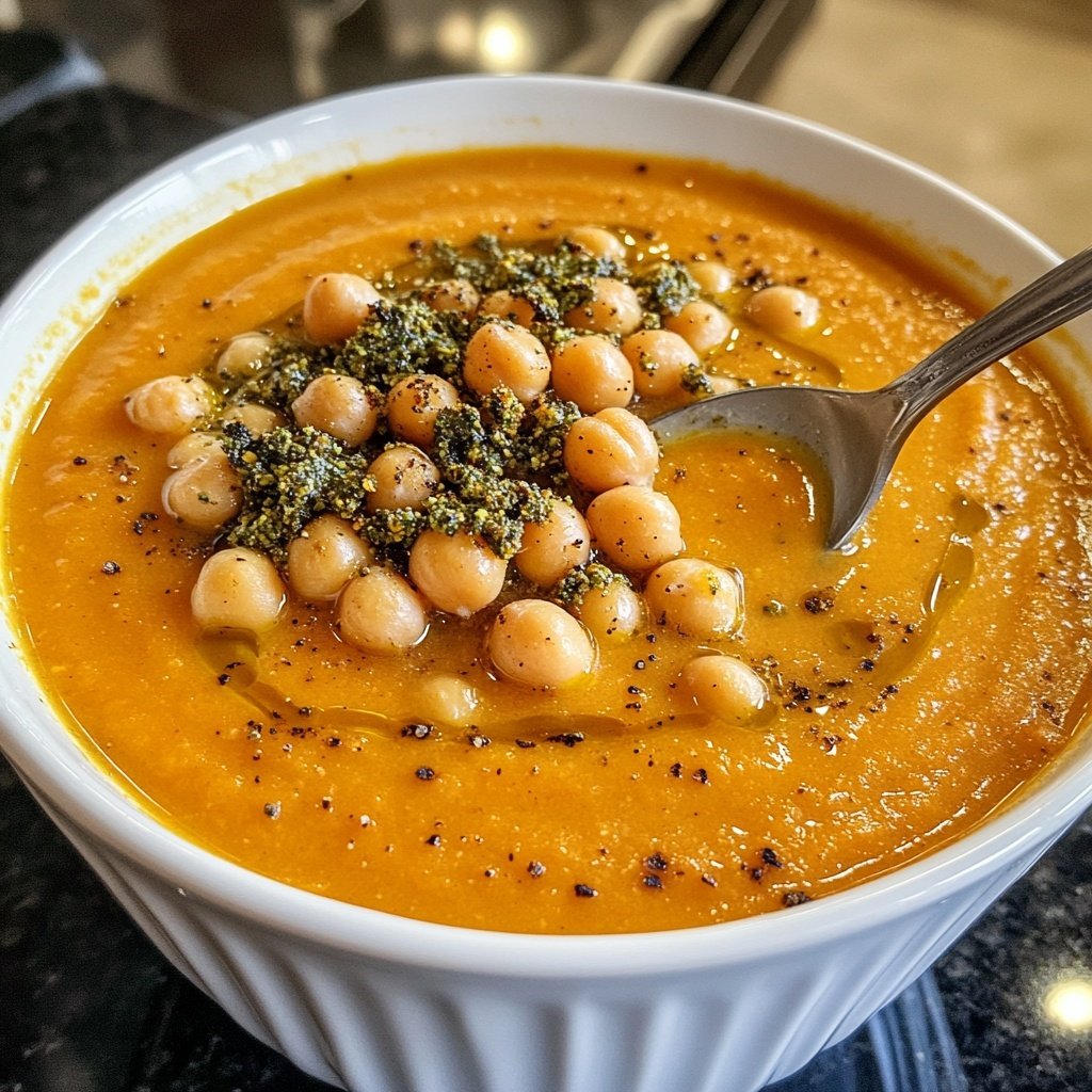 Roasted Carrot Soup with Za'atar and Chickpeas