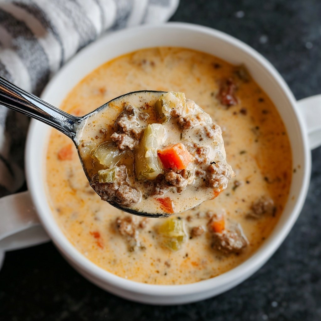 Slow Cooker Cheeseburger Soup Comfort Bowl