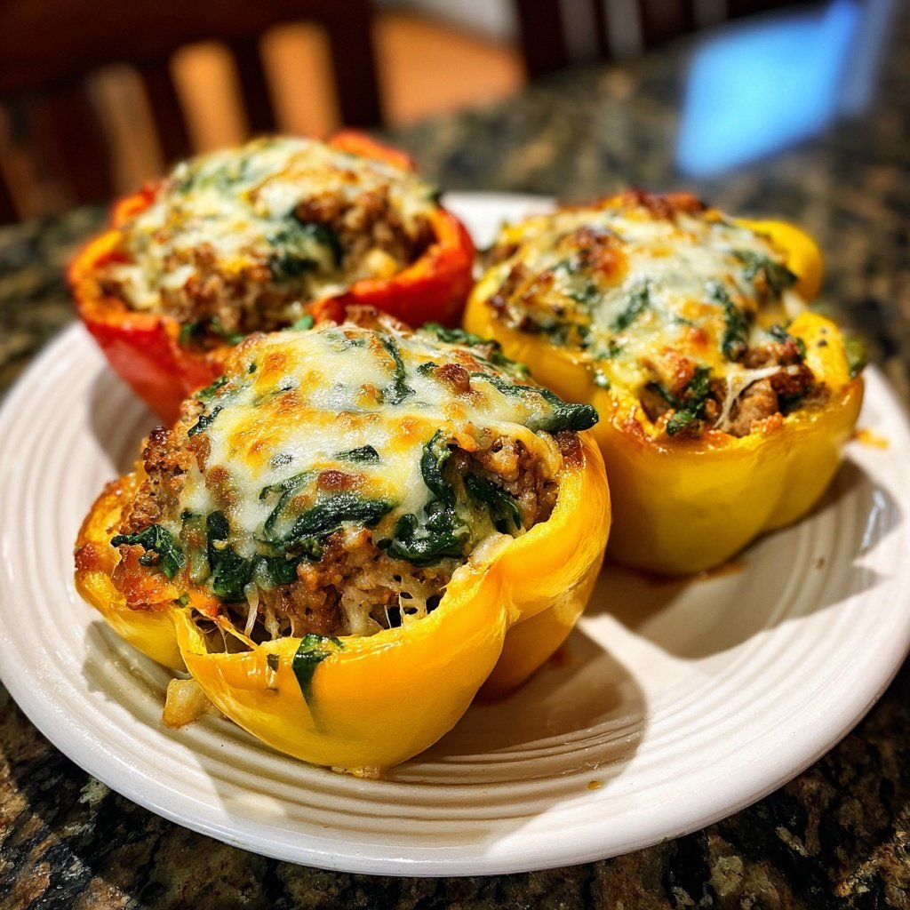 Turkey Spinach Stuffed Peppers
